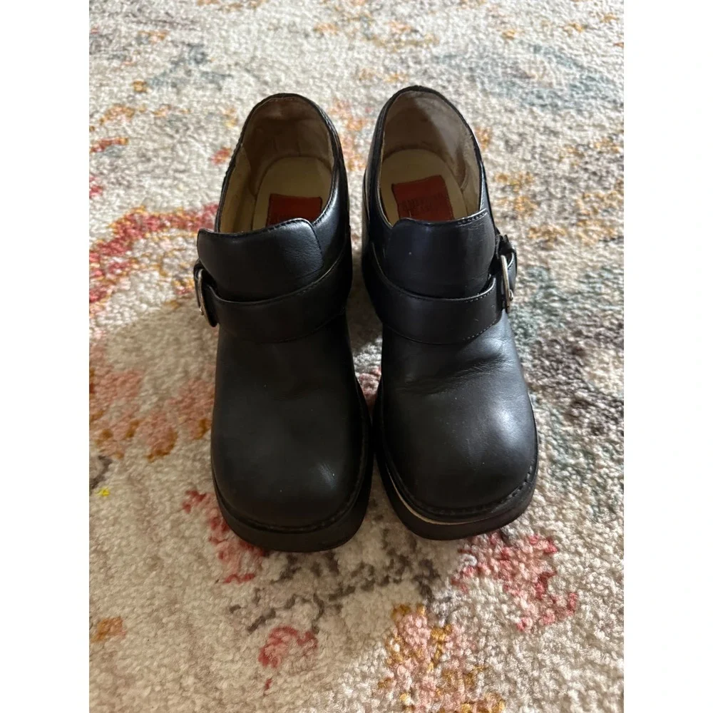 American Eagle Vintage Grunge Divine Black Leather Platform Chunky Block Shoes 6